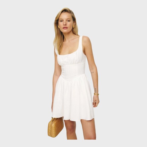 Reformation Daria linen Dress + White 🎉New  🎉 - Picture 6 of 7